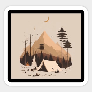 Camping in Tents, Minimal Style Adventure in the Forest Sticker